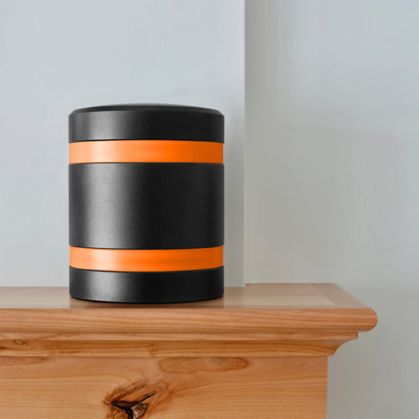 Modern Cremation urn in black and orange bands