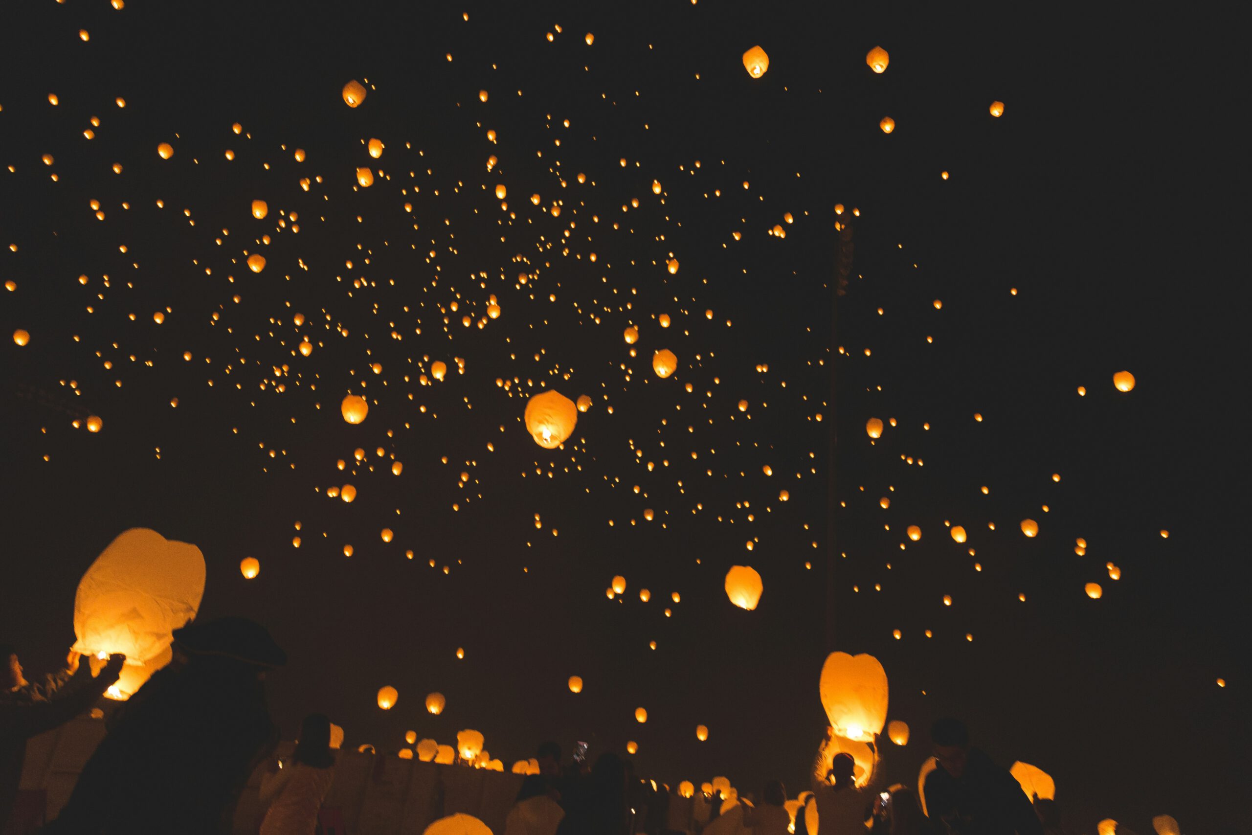 celebration of life lanterns going into the sky